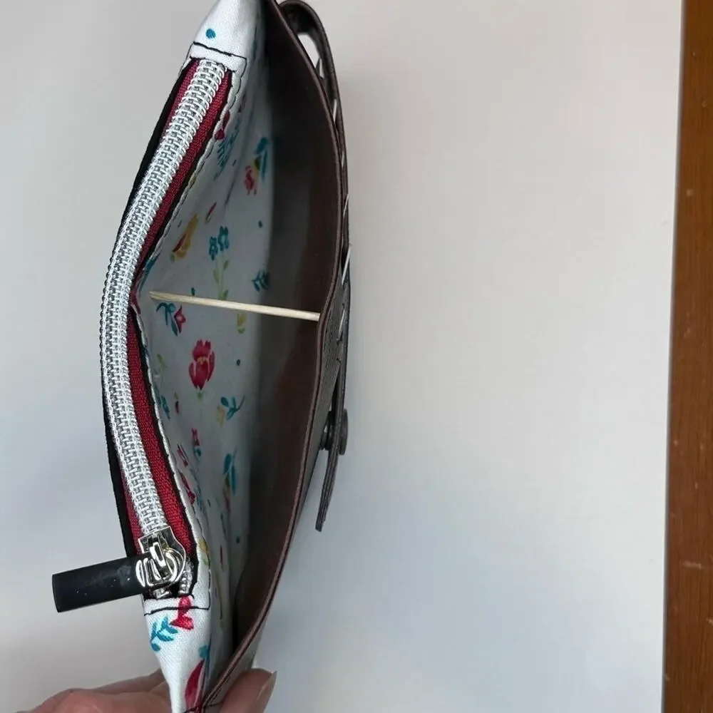 Floral wallet brown vinyl purse pallet card holder handmade